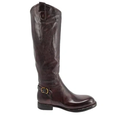 Madison Maison Leather Side Zip Knee High Boot In Burgundy