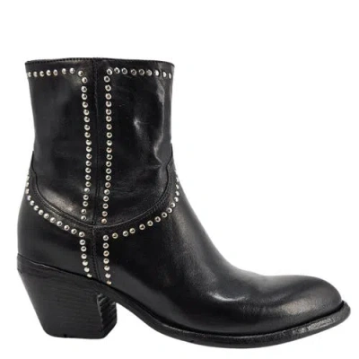 Madison Maison Leather Studded Western Ankle Boot In Black