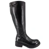Madison Maison Leather Tall Flat Buckle Boot In Black