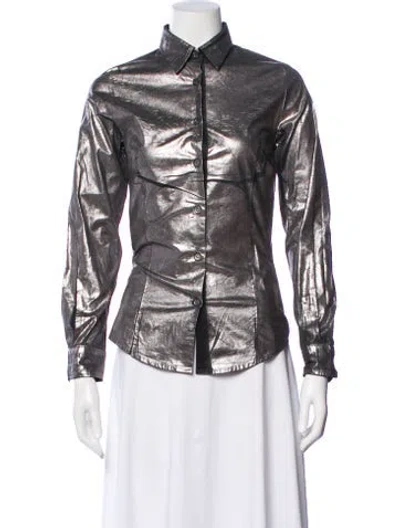 Pre-owned Madison Maison Long Sleeve Button-up Top In Gray