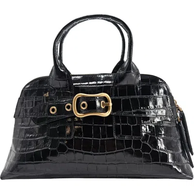 Madison Maison Moc Croc Leather Mini Tote Bag In Black