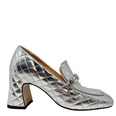 Madison Maison Silver Leather Quilted Loafer In White