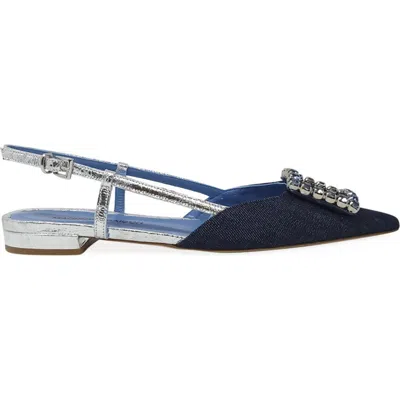 Madison Maison Sling Back Flat In Denim/silver