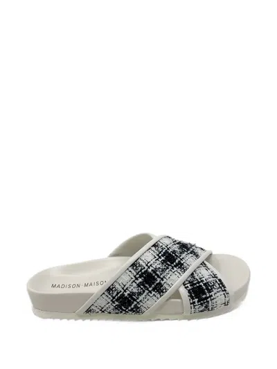 Madison Maison Tweed Crossover-strap Sandals In White