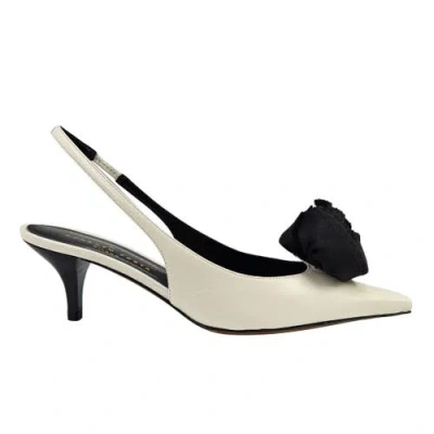 Madison Maison X Roberto Festa Istinya Flower Leather Slingback Kitten Heel In White