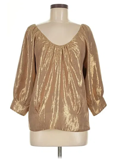 Pre-owned Madison Marcus 3/4 Sleeve Silk Top Gold Metallic Pattern Scoop Neck Tops