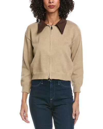 Madison Miles Knit Zip Cardigan In Tan