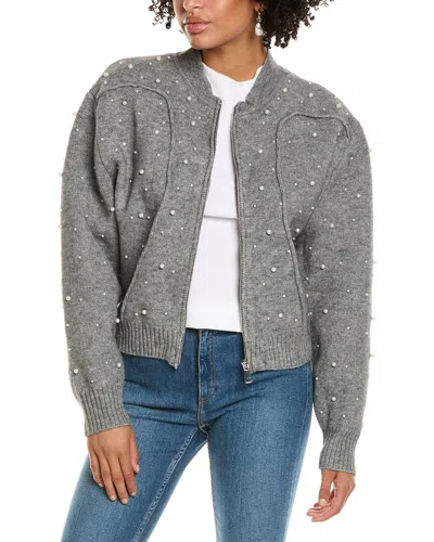 Madison Miles Pearl Bead Cardigan In Grey