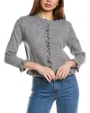 Madison Miles Ruffle Cardigan In Grey