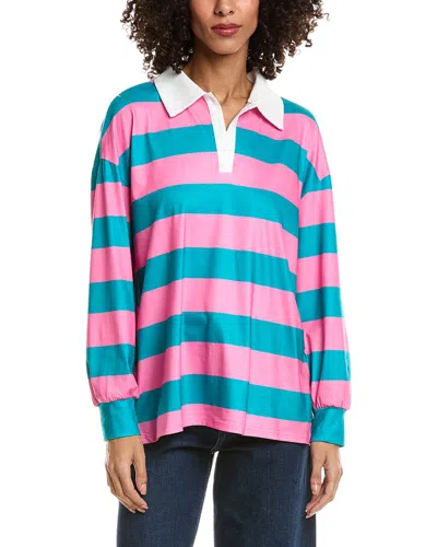 Madison Miles Stripe Polo Shirt In Pink