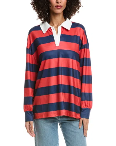 Madison Miles Stripe Polo Shirt In Red