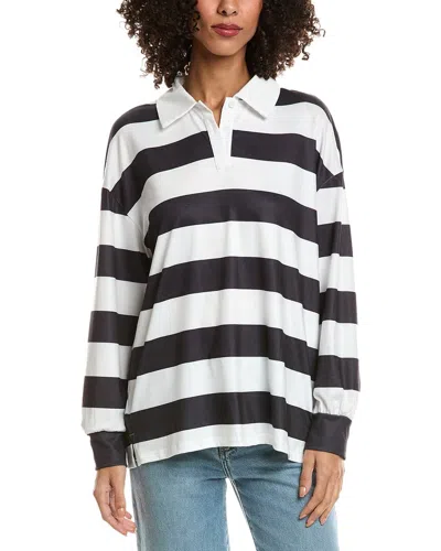 Madison Miles Stripe Polo Shirt In White