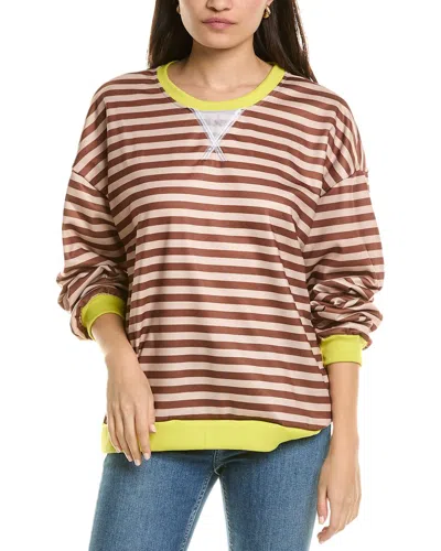 Madison Miles Stripe Pullover In Brown