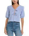 Madison Miles Tie Front Top In Blue