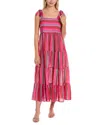 Madison Miles Tiered Midi Dress In Pink