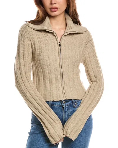 Madison Miles Zip Cardigan In Grey