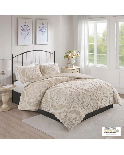 Madison Park 116 Thread Count Viola Tufted Cotton Chenille Damask Comforter Set In Neutral