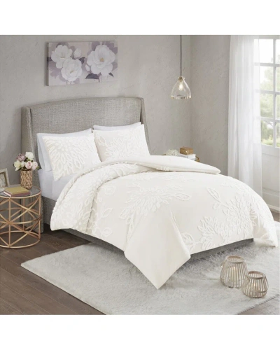 Madison Park 118 Thread Count Veronica Tufted Cotton Chenille Floral Comforter Set In White