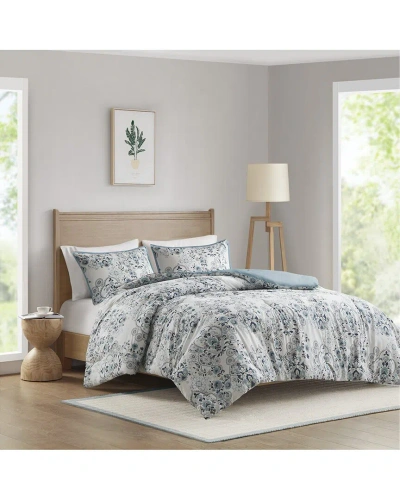 Madison Park 140 Thread Count Brielle Floral Printed Cotton Comforter Set In Blue