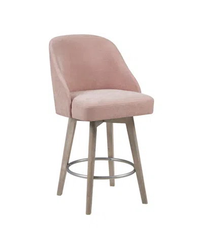 Madison Park 20" Wood Pearce Wide Counter Stool With Swivel Seat In Pink