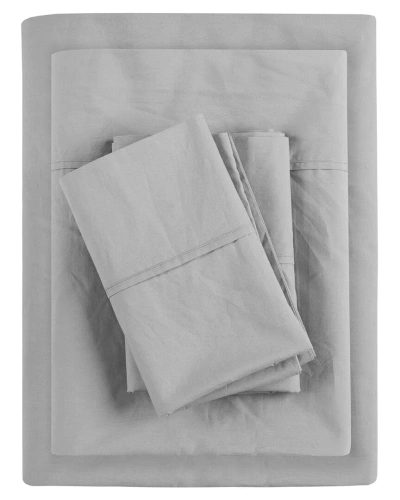 Madison Park 200 Thread Count Peached Percale Relaxed Cotton Sheet Set In Gray