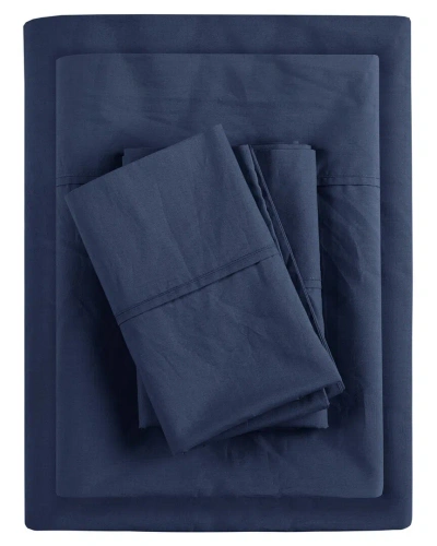 Madison Park 200 Thread Count Peached Percale Relaxed Cotton Sheet Set In Blue