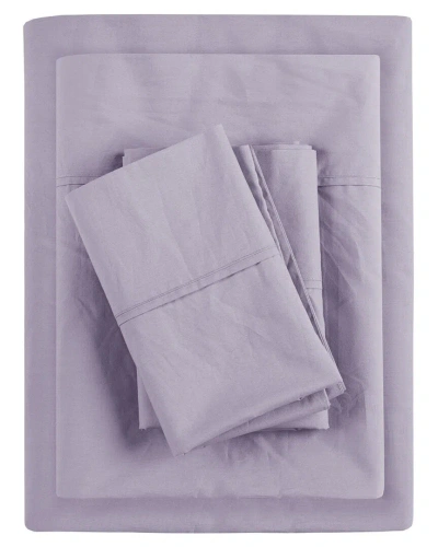 Madison Park 200 Thread Count Peached Percale Relaxed Cotton Sheet Set In Purple