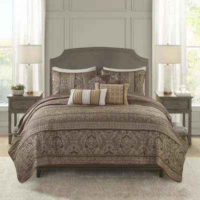 Madison Park 6 Piece Jacquard Quilt Set In Brown