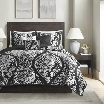Madison Park 6 Piece Printed Cotton Quilt Set With Throw Pillows In Black