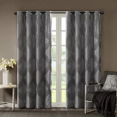 Madison Park Abel Jacquard Grommet Top 100% Blackout Single Curtain Panel In Gray