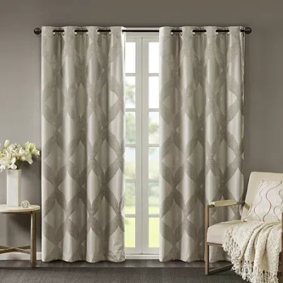 Madison Park Abel Jacquard Grommet Top 100% Blackout Single Curtain Panel In Gray