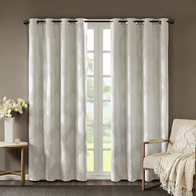 Madison Park Abel Jacquard Grommet Top 100% Blackout Single Curtain Panel In White