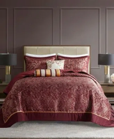 Madison Park Adeline Paisley 5 Piece Reversible Jacquard Bedspread Sets In Burgundy
