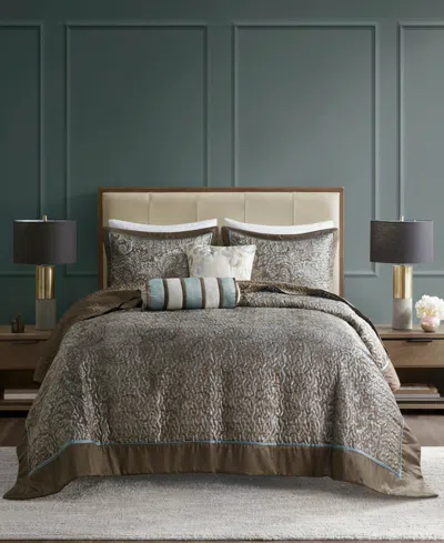 Madison Park Adeline Paisley Reversible Jacquard 5-pc. Bedspread Set, Queen In Brown