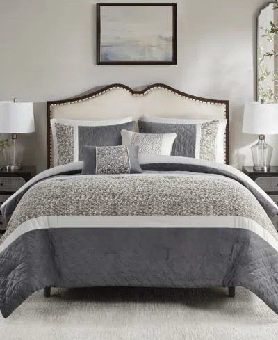 Madison Park Amelia Stripe 5-pc. Comforter Set, Full/queen In Grey