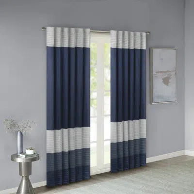 Madison Park Amherst Polyoni Pintuck Single Curtain Panel In Navy