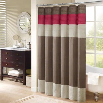 Madison Park Amherst Striped Faux Silk Shower Curtain In Red