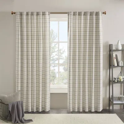 Madison Park Anaheim Woven Plaid Room Darkening Thermal Fleece Lined Single Curtain Panel In Natural