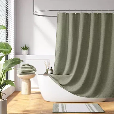 Madison Park Arbor Waffle Shower Curtain In Green