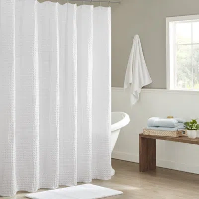 Madison Park Arlo Waffle Textured Solid Shower Curtain In White