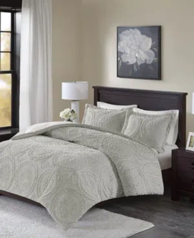 Madison Park Ava Twin Medallion Ultra Plush 2 Piece Comforter Mini Set In Grey