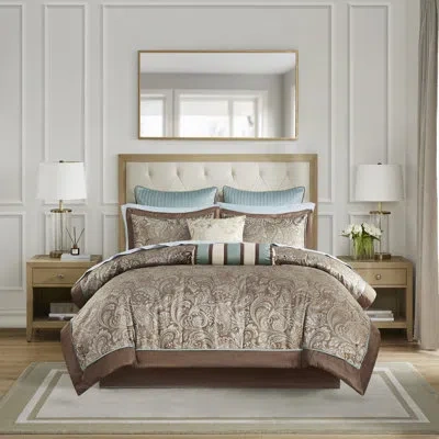 Madison Park Aubrey 12 Piece Comforter Set In Blue,brown