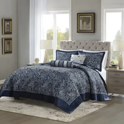 Madison Park Aubrey 5 Piece Jacquard Bedspread Set With Throw Pillows In Navy