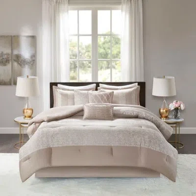 Madison Park Ava 7 Piece Chenille Jacquard Comforter Set In Taupe