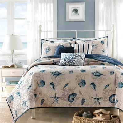 Madison Park Bayside Quilt Set With Throw Pillows In Blue