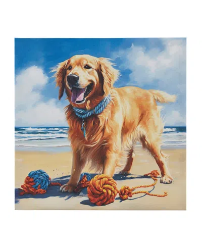 Madison Park Beach Dogs Golden Retriever Canvas Wall Art In Open Blue