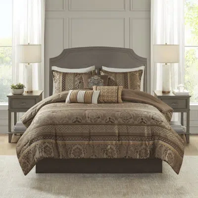 Madison Park Bellagio 7 Piece Jacquard Comforter Set In Brown,gold