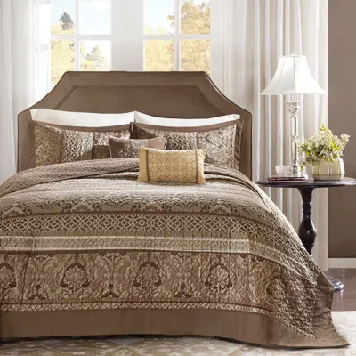 Madison Park Bellagio Brown And Gold Striped Queen 5-piece Bedspread Set