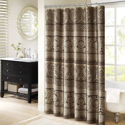 Madison Park Bellagio Jacquard Floral Single Shower Curtain In Brown