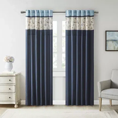 Madison Park Belle 50"w X 84"l Rod Pocket Back Tab Embroidered Light-filtering Single Curtain Panel In Blue
